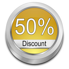 50% Discount button - 3D illustration