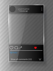 Social network post and photo frame. Glass design.