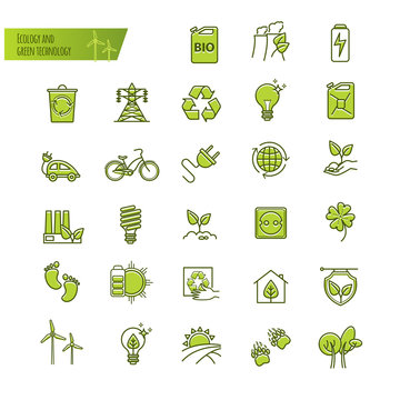 Ecology, green technology, organic. Thin line icons set