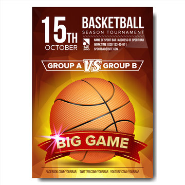 Basketball Poster Vector. Basketball Ball. Design For Sport Bar Promotion. Basketball Academy Flyer. Invitation Illustration