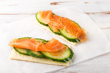 Gluten Free Crispbread, Cucumber Slices and Smoked Salmon