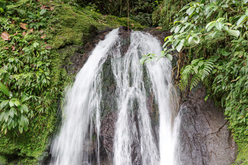 Beautiful waterfall with name Cascades aux Ecrevisses. Guadeloupe, Caribbean Islands