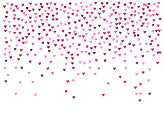 Valentines Day Vector Confetti Border. Falling Down Petals, Showering Pink, Red Hearts. Wide Valentines Day Background, Celebration Hearts Garland Rose Romantic Wedding Frame, Border, Banner Design