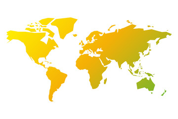 Simplified silhouette of World map in yellow-green gradient. Vector illustration isolated on white background.