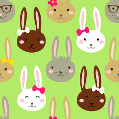 Cute Easter seamless pattern design with funny cartoon characters of bunnies