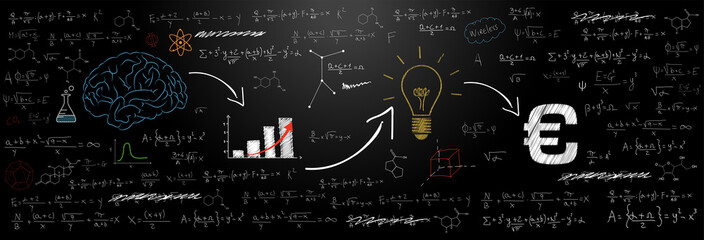 Obraz premium lavagna, formule, icone, sfondo