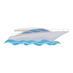 White yacht on white background, cartoon illustration of water transport. Vector