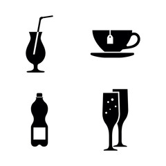 Beverages. Simple Related Vector Icons Set for Video, Mobile Apps, Web Sites, Print Projects and Your Design. Black Flat Illustration on White Background.
