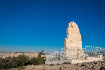 The Philpappos monument, an ancient Greek mausoleum dedicated to Philopappus a prince from the Kingdom of Commagene. It is located on Mouseion Hill in Athens, Greece, southwest of the Acropolis.