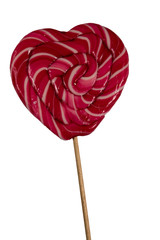 Heart shaped lollipop isolated on white background