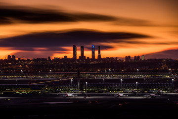 Skyline of Madrid Sunset