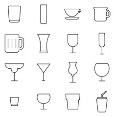 Drink Glass or Drinking Glasses Icons Thin Line Vector Illustration Set