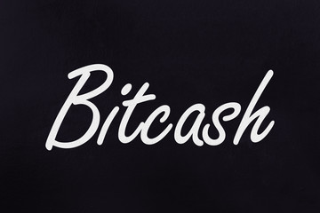 New trendy word. Bitcash text written on blackboard