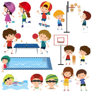 Many children playing different sports