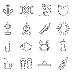 Desert Island or Stranded Icons Thin Line Vector Illustration Set