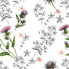Fototapeten Watercolor vector seamless pattern with flowers and branches. © ElenaMedvedeva