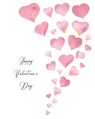 Watercolor vector holiday card with hearts.