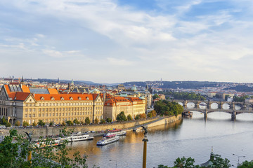 Fototapeta na wymiar .Panoramic view of the river Vltava, embankment, bridges in the city of Prague. Czech Republic.