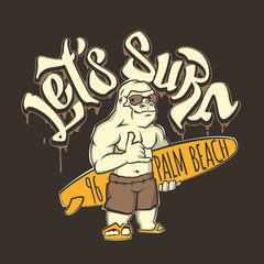 Let's surf gorilla wave rider vector print for t shirt.