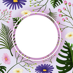 Border template with purple and pink flowers