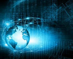 Best Internet Concept of global business. Globe, glowing lines on technological background. Wi-Fi, rays, symbols Internet, 3D illustration