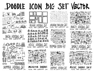 MEGA set of doodles vector. Collection of Data, Frame, Arrow, Party, Summer, House, Wedding, Business, Shopping, Sport,Music eps10