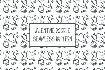 Obraz premium Valentine doodle pattern. Design of hand drawn elements for St. Valentine's day, wedding, proposal.