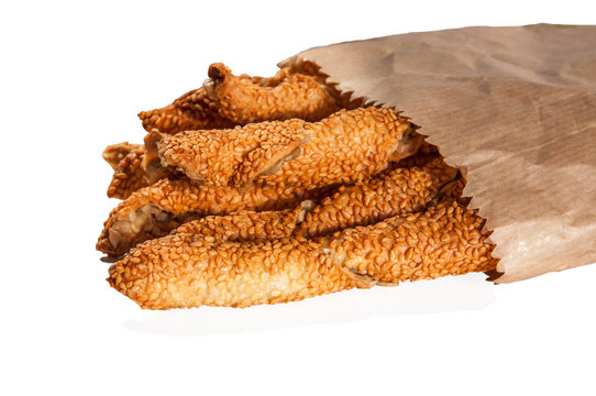 turkish cookies stiks with sesame and sunflower seeds isolated on white background