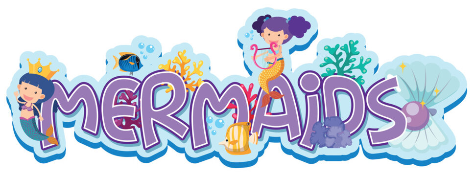 Font design for word mermaids with two mermaids underwater