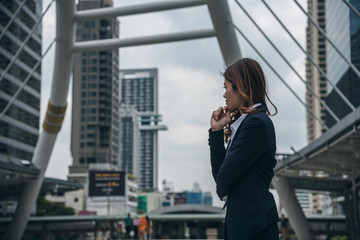 Fototapeta premium Portraits of beautiful asian woman stressed from work.