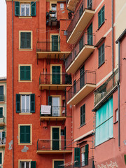 Scenic Mediterranean riviera coast. Panoramic view of Camogli to