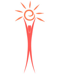 Logo, man holding in the hands of the sun