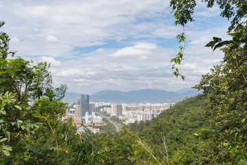 Fototapeta na wymiar View of Sanya City on Hainan island in China from Linchunling Forest Park