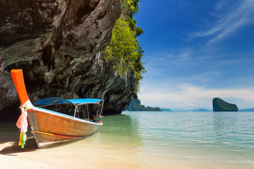 Naklejka na ściany i meble Long boat in the Phang Nga Bay, Thailand