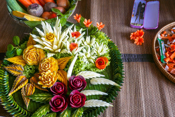 Display of carved vegetables in Thailand