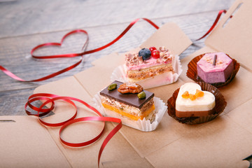 Delicious cupcake for Valentine Day close-up