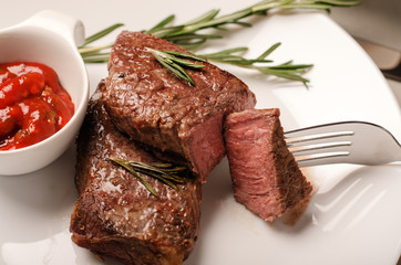Sirloin steak on plate