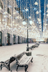 Night view of the street on the New Year holidays