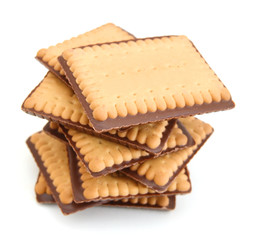 Chocolate cookies isolated on white background.