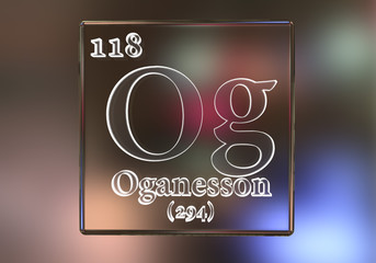 Oganesson, Og, a recently discovered synthetic chemical element included into the periodic table in 2016. 3D illustration