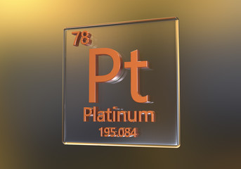 Platinum chemical element on colorful dark background, 3D illustration