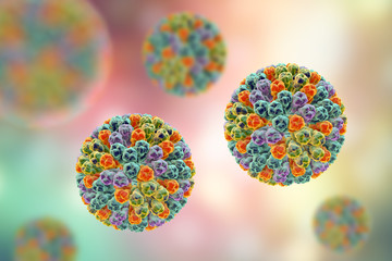 Fototapeta na wymiar Rotaviruses, the causative agents of diarrheal infection in children. 3D illustration