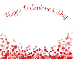 Falling red hearts on a white background with the words Happy Valentine's Day