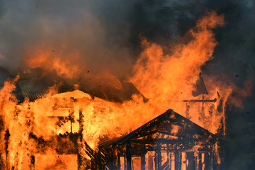 Burning house close up