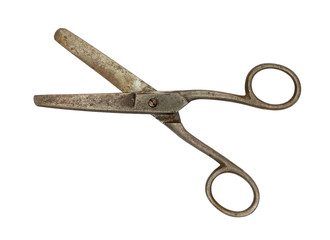 Small old vintage scissors isolated on white