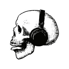 Monochrome skull and headphones vector illustration