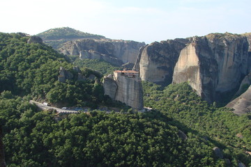 view of the Greek male monastery on top of the rocks of St. Meteori.