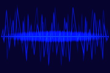 Neon Sound waves. Shining lines on the deep blue background. Equalizer dynamic visual effect. Vector illustration.