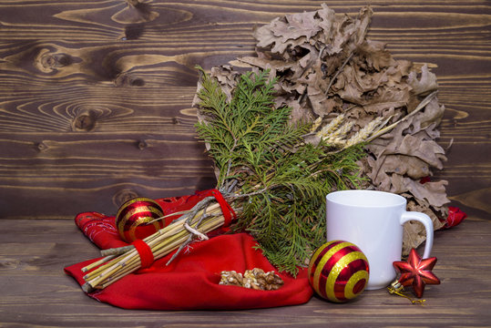 serbian christmas-Badnjak-Yule-log, decoration with a cup