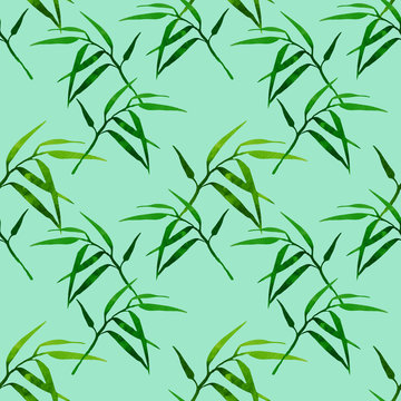 floral seamless pattern with bamboo branches on color background